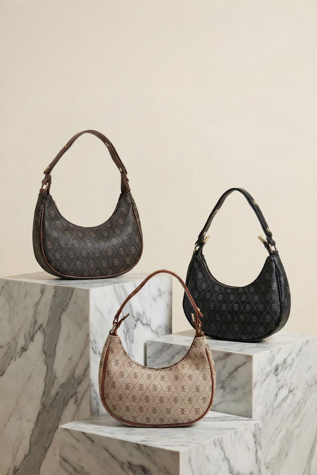 Desenli Yarım Ay El ve Omuz Çantası