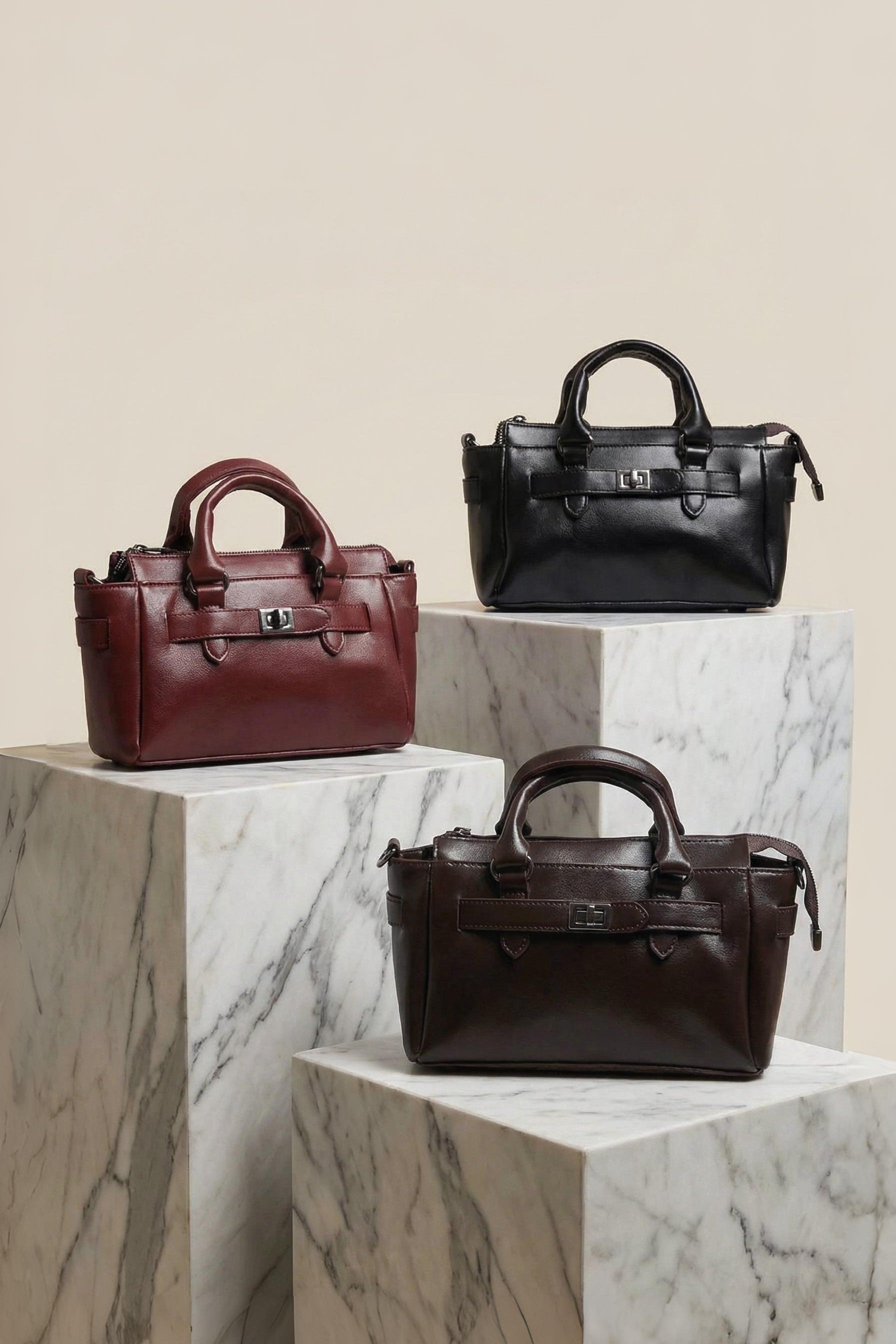 Kilit Detaylı Fermuarlı El ve Çapraz Çanta